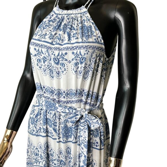 ✨ LOFT Blue & White Boho Print Halter Maxi Dress Size Small - Picture 7 of 13